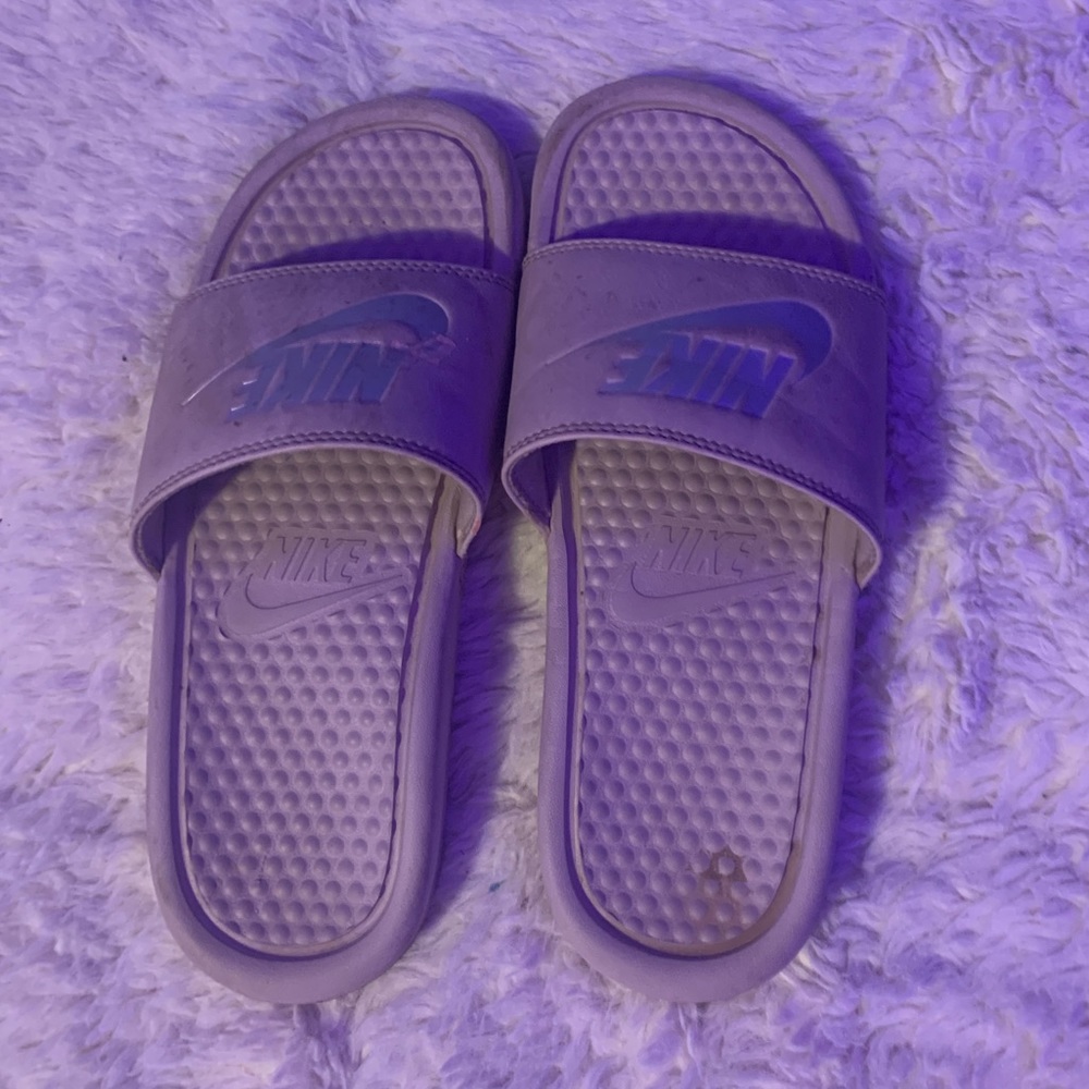 purple nike slides